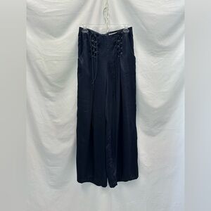 Blush Noir Lace Up Wide Leg Trouser Pants